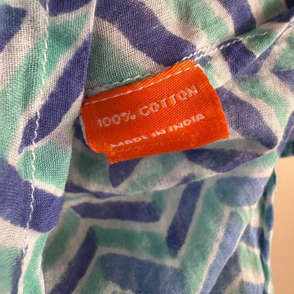 OLIPHANT Blue Chevron Print Long Sleeve Button Up Collar Tunic Shirt Cover Up M - Picture 5 of 5